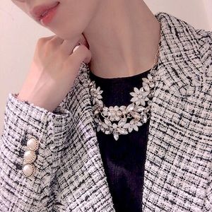 Dynamite Gold Chain Floral Detail Faux Diamond Cluster Statement Necklace